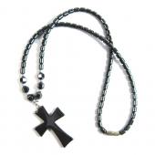 18inch Hematite Cross Pendant Stone Strands Necklace